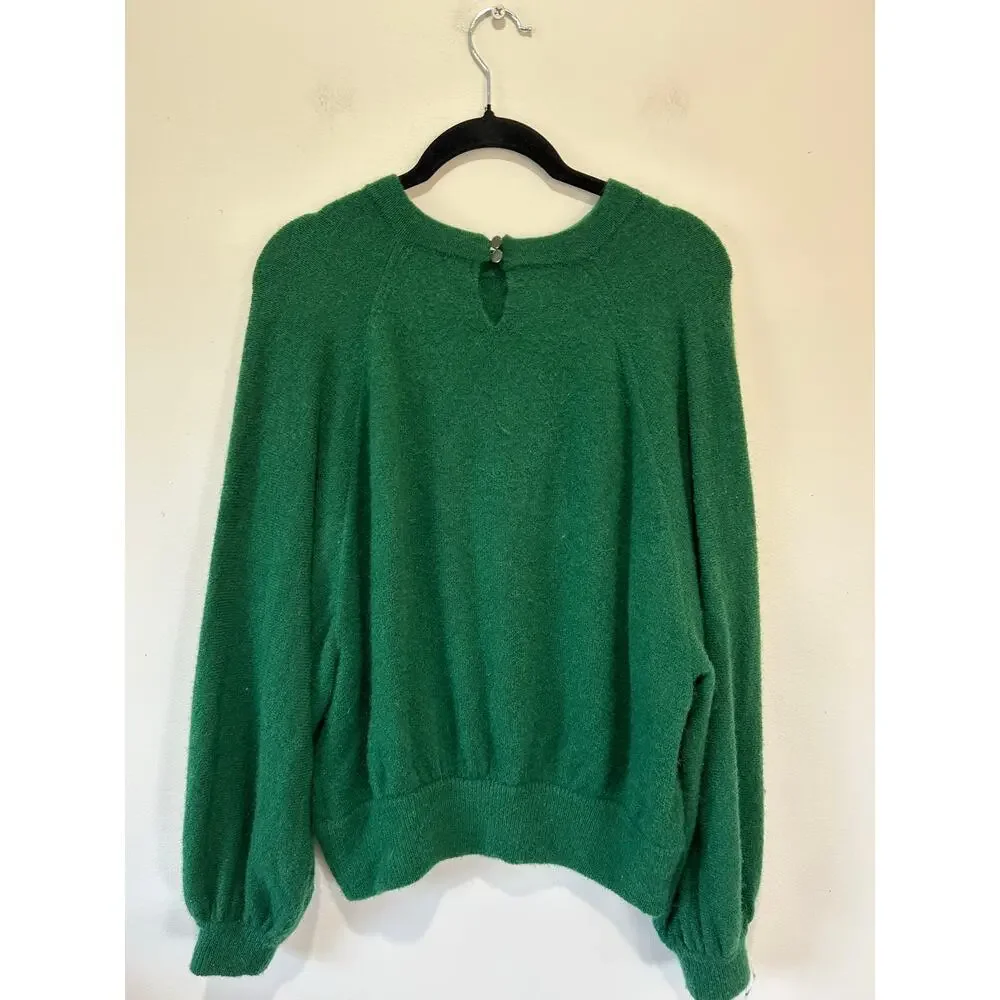 J. Crew wool blend sweater womens M green button detail crew neck